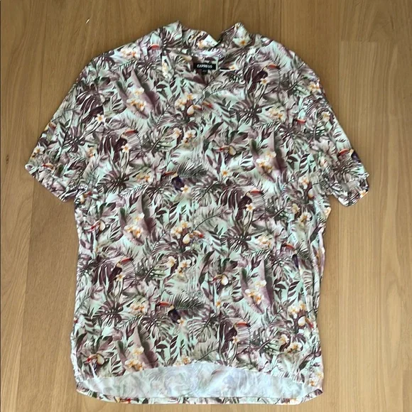 Express Casual Floral Button Down Shirt Light Cream - Picture 1 of 2